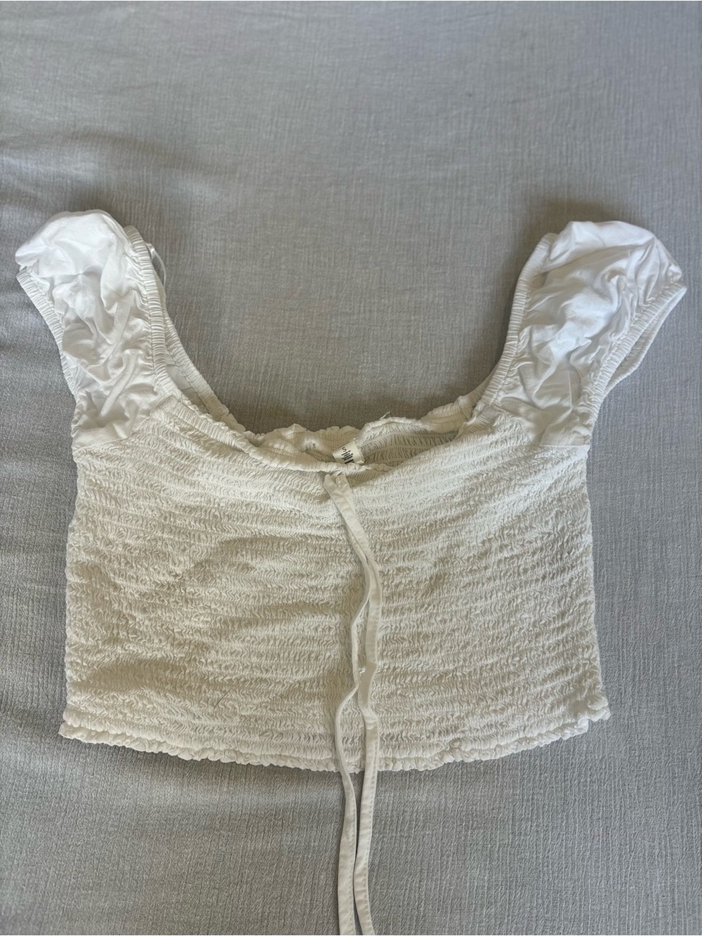 bp White Smocked Puff-Sleeve Crop Top